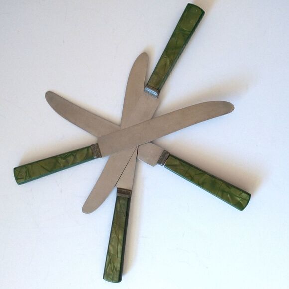 ROYAL BRAND Sharp Cutter Knife Set x 4 Marbled Celluloid Handles Stainless Steel - Picture 8 of 13